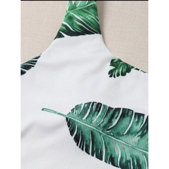 Leaf Print One Shoulder Tummy control Bathing Suit Sz X-large - Picture 2 of 5